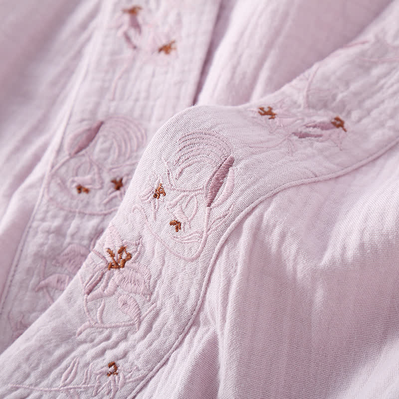 Chemise de nuit en gaze de coton douce avec broderie florale