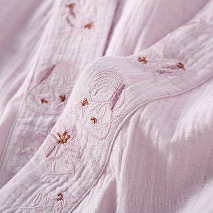 Chemise de nuit en gaze de coton douce avec broderie florale