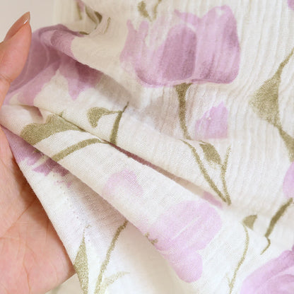 Ensemble pyjama en gaze de coton jacquard à motif tulipe et revers