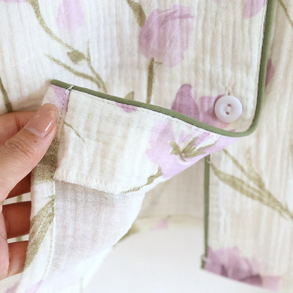Ensemble pyjama en gaze de coton jacquard à motif tulipe et revers