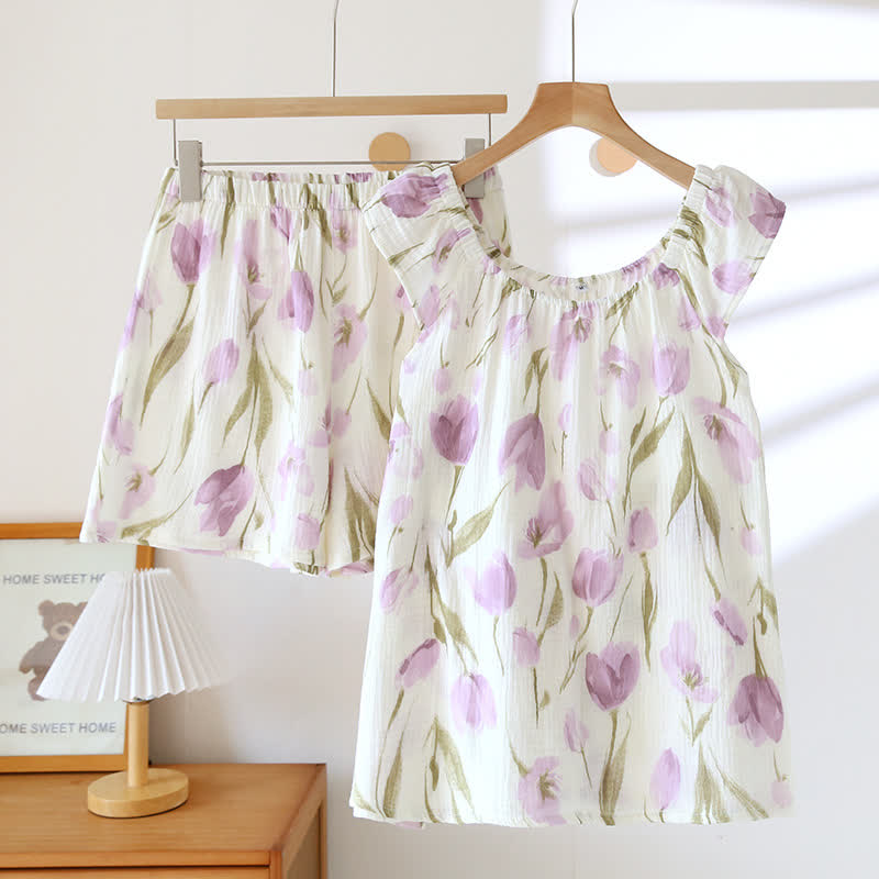Ensemble pyjama en gaze de coton respirant « Tulipe rurale »