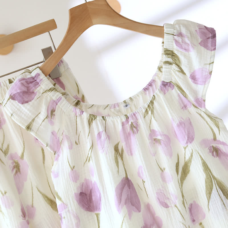 Ensemble pyjama en gaze de coton respirant « Tulipe rurale »