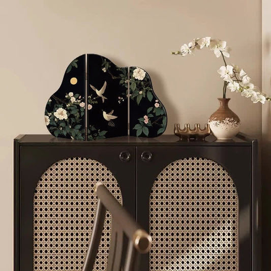 Paravent pliable avec motif fleur-oiseau pour le bureau