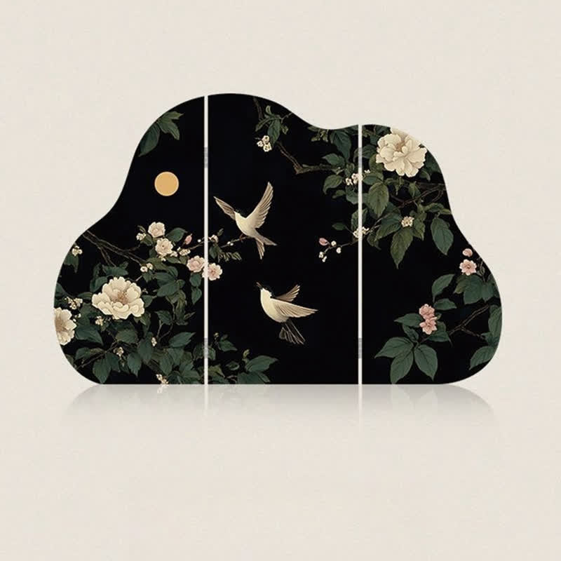 Paravent pliable avec motif fleur-oiseau pour le bureau