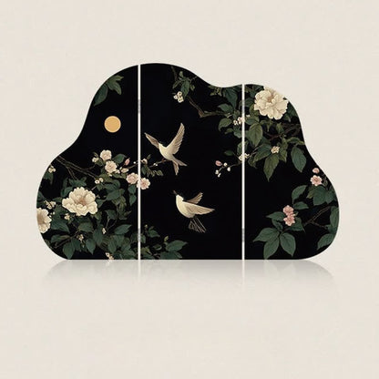 Paravent pliable avec motif fleur-oiseau pour le bureau