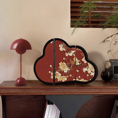 Paravent pliable en forme de nuage avec motif de fleurs et d'oiseaux
