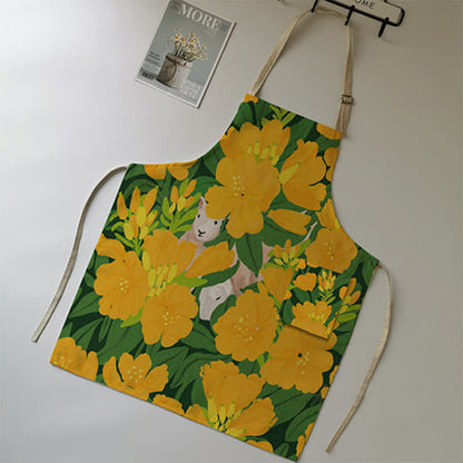 Tablier vintage en coton et lin avec motif marguerite