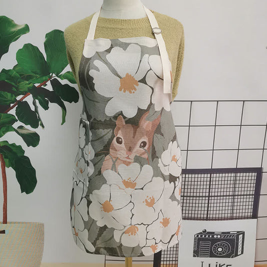 Tablier vintage en coton et lin avec motif marguerite