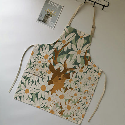 Tablier vintage en coton et lin avec motif marguerite