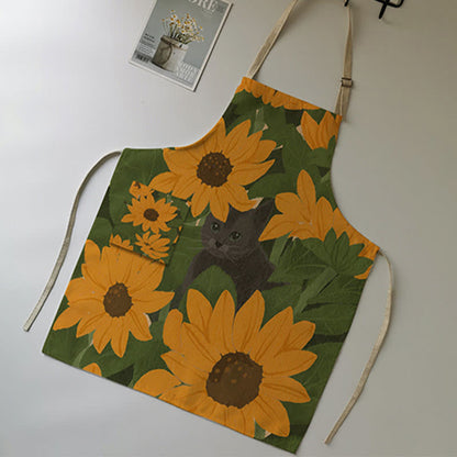 Tablier vintage en coton et lin avec motif marguerite