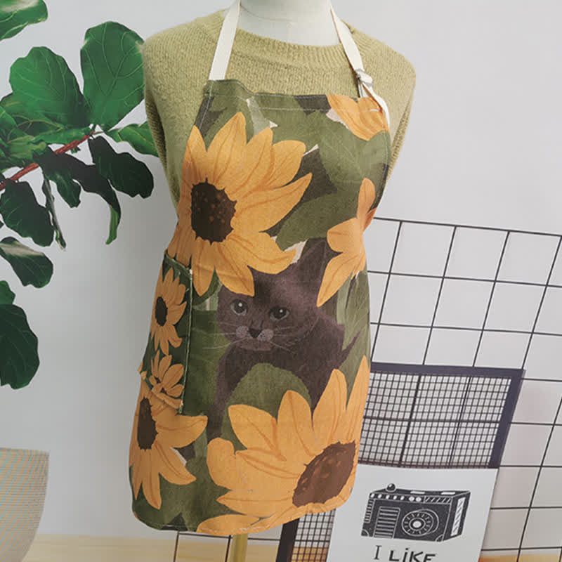 Tablier vintage en coton et lin avec motif marguerite