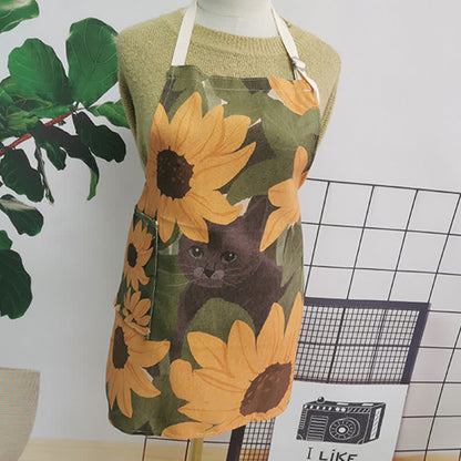 Tablier vintage en coton et lin avec motif marguerite