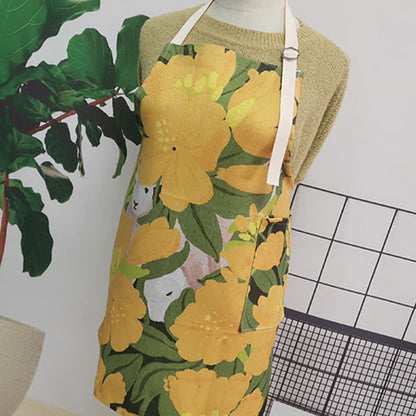 Tablier vintage en coton et lin avec motif marguerite