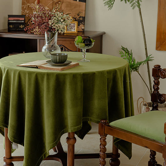 Nappe en velours vert olive vintage française