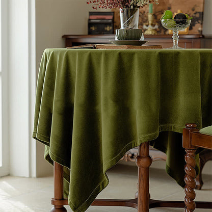 Nappe en velours vert olive vintage française