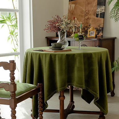 Nappe en velours vert olive vintage française