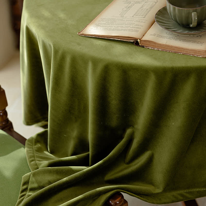 Nappe en velours vert olive vintage française