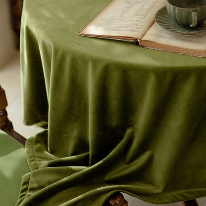 Nappe en velours vert olive vintage française