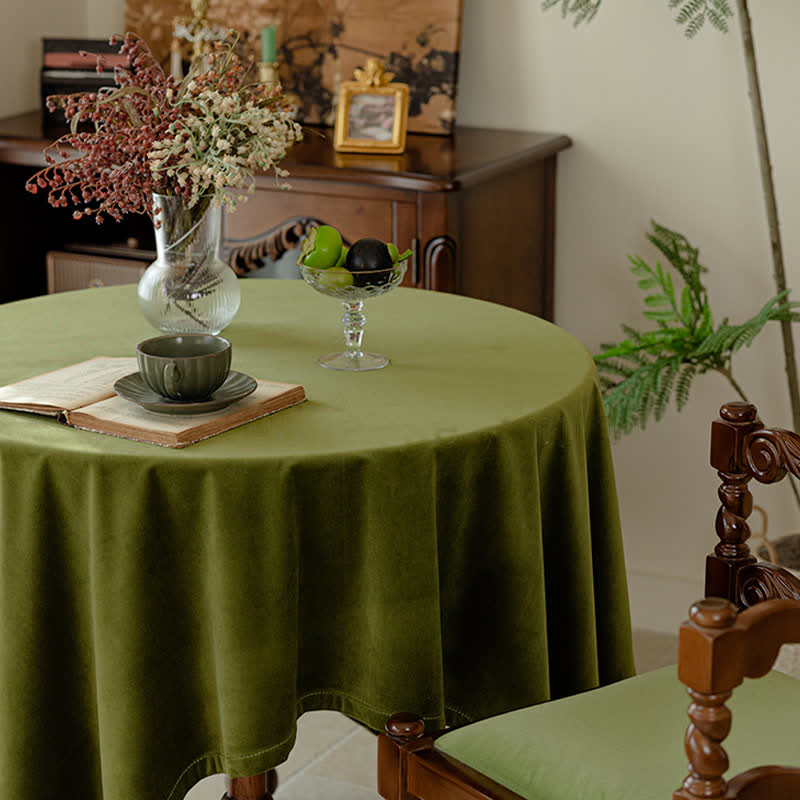 Nappe en velours vert olive vintage française