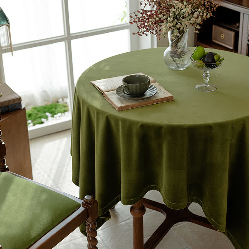 Nappe en velours vert olive vintage française