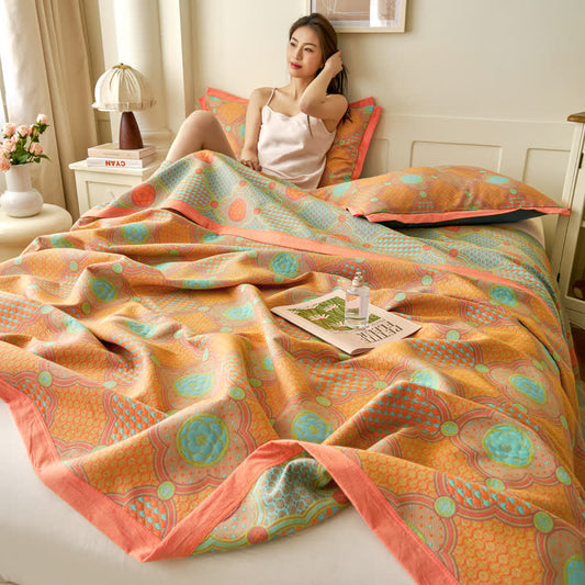 Couette vintage réversible en gaze de coton et jacquard