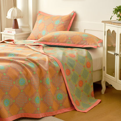 Couette vintage réversible en gaze de coton et jacquard