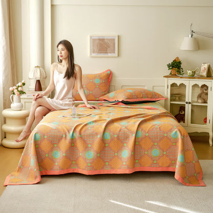 Couette vintage réversible en gaze de coton et jacquard
