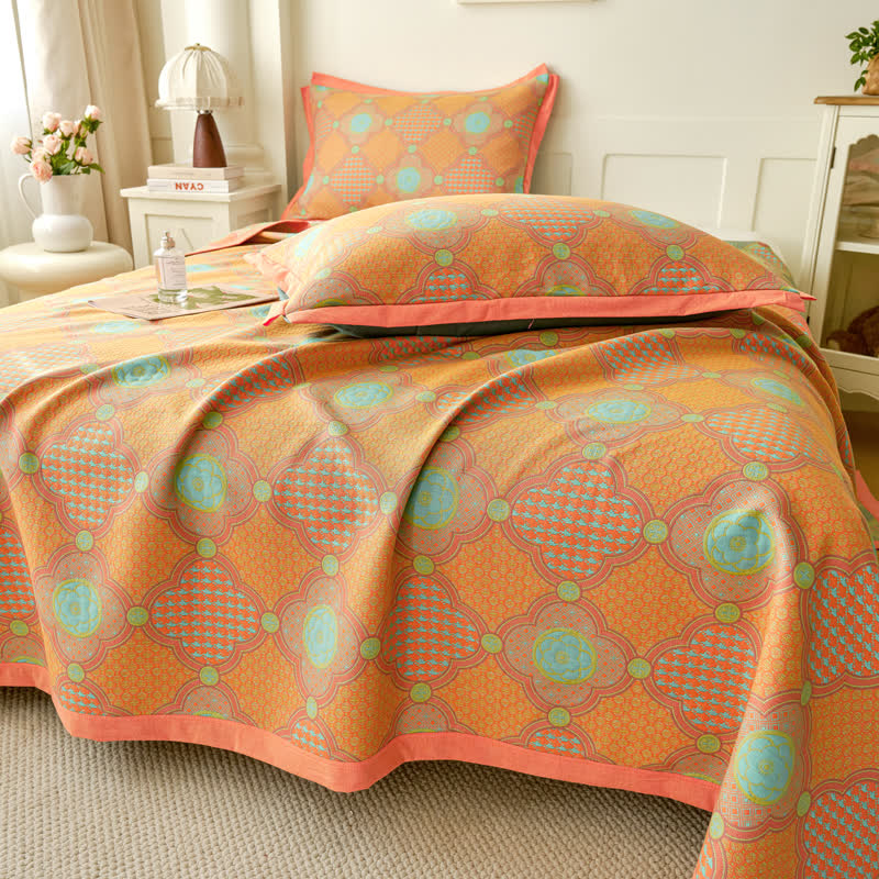 Couette vintage réversible en gaze de coton et jacquard