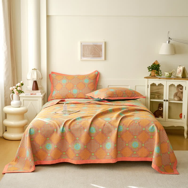 Couette vintage réversible en gaze de coton et jacquard