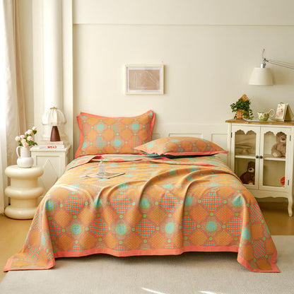 Couette vintage réversible en gaze de coton et jacquard