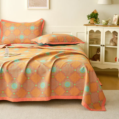 Couette vintage réversible en gaze de coton et jacquard