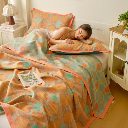 Couette vintage réversible en gaze de coton et jacquard