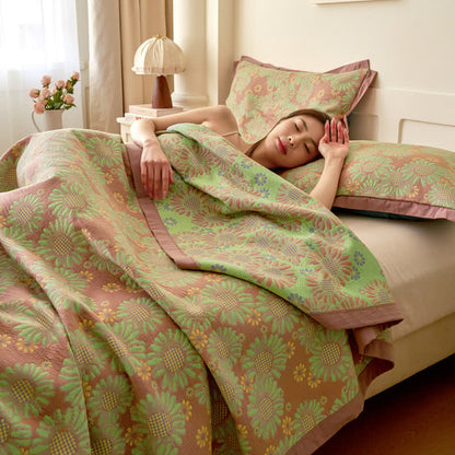 Couette réversible en gaze de coton teint en fil avec motif marguerite