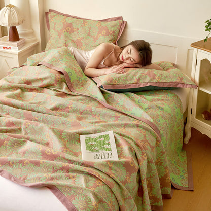 Couette réversible en gaze de coton teint en fil avec motif marguerite