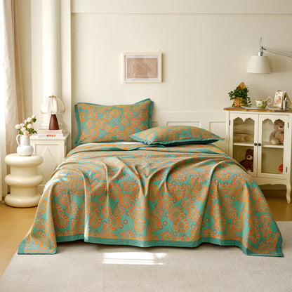 Couette réversible en gaze de coton teint en fil avec motif marguerite