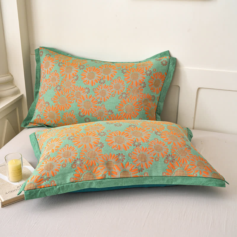 Couette réversible en gaze de coton teint en fil avec motif marguerite