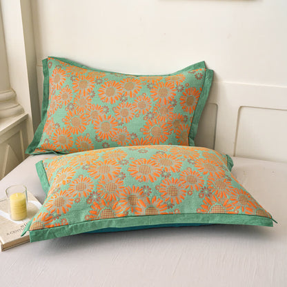 Couette réversible en gaze de coton teint en fil avec motif marguerite