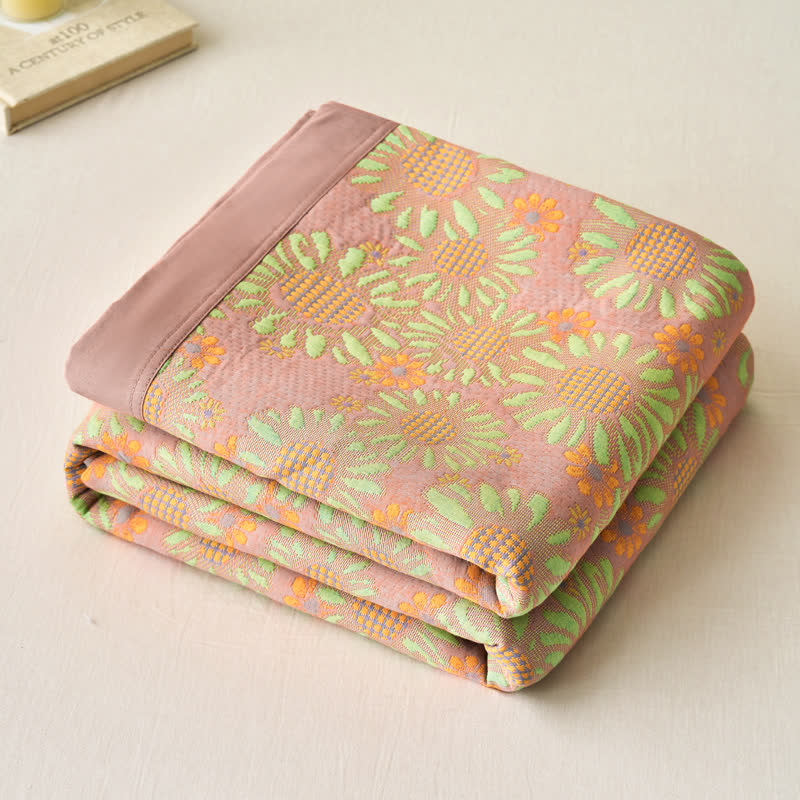 Couette réversible en gaze de coton teint en fil avec motif marguerite
