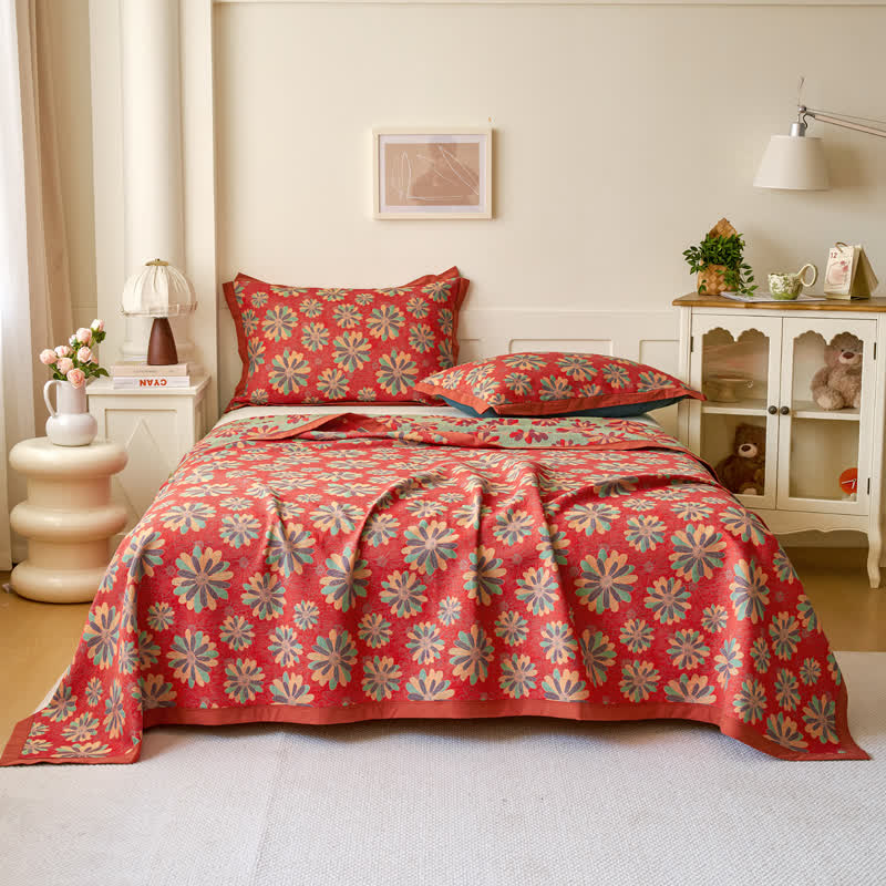 Couette jacquard en gaze de coton teint en fil avec motif floral