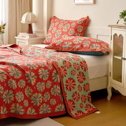 Couette jacquard en gaze de coton teint en fil avec motif floral