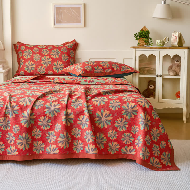 Couette jacquard en gaze de coton teint en fil avec motif floral