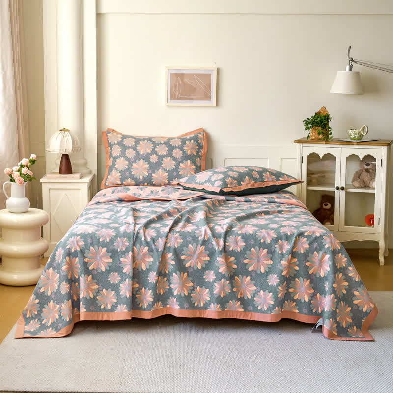 Couette jacquard en gaze de coton teint en fil avec motif floral