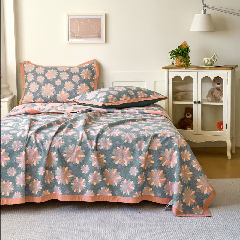 Couette jacquard en gaze de coton teint en fil avec motif floral