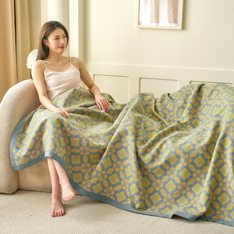 Couette rétro en gaze de coton teinte en fil de style jacquard