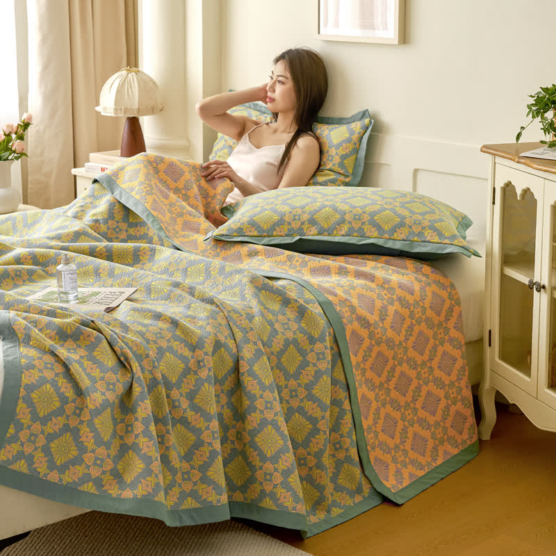 Couette rétro en gaze de coton teinte en fil de style jacquard