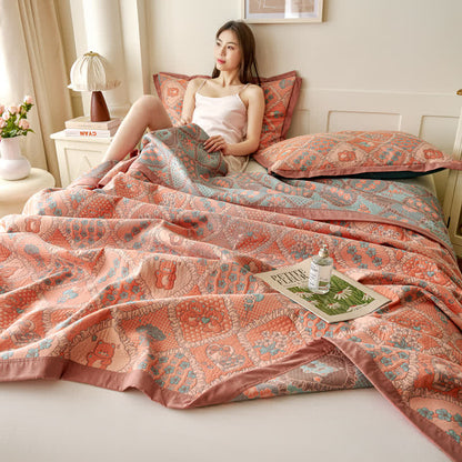 Couverture en gaze de coton jacquard double épaisseur avec motif ours