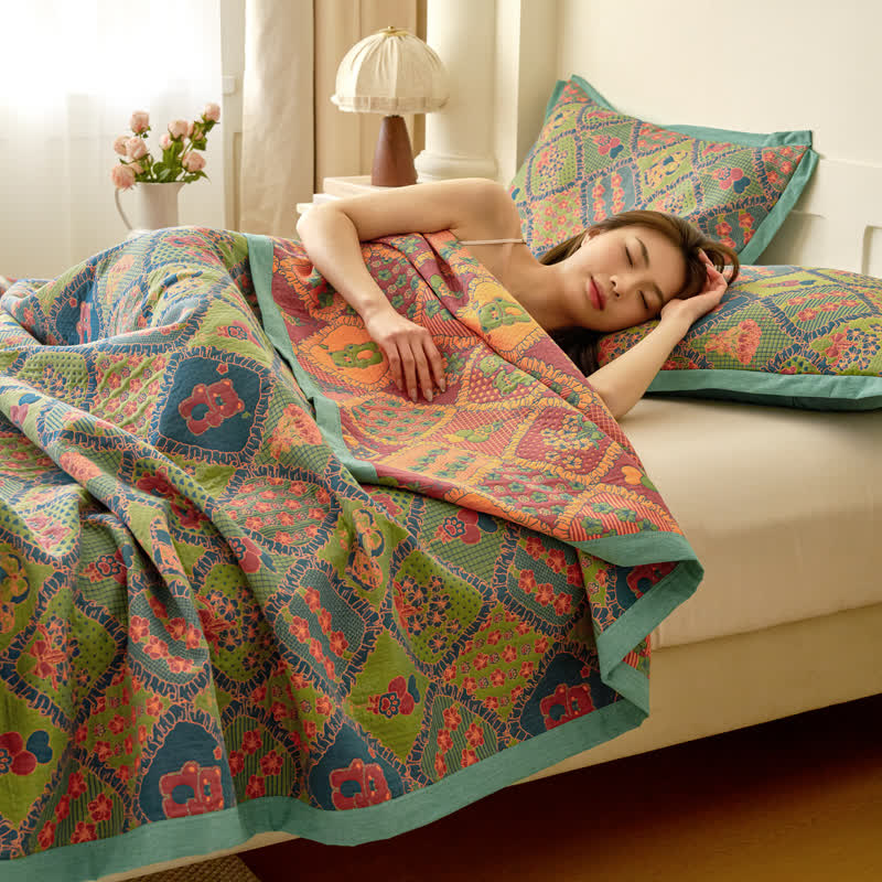 Couette en coton double épaisseur avec gaze jacquard et motif ours