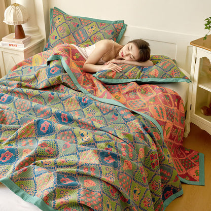 Couette en coton double épaisseur avec gaze jacquard et motif ours