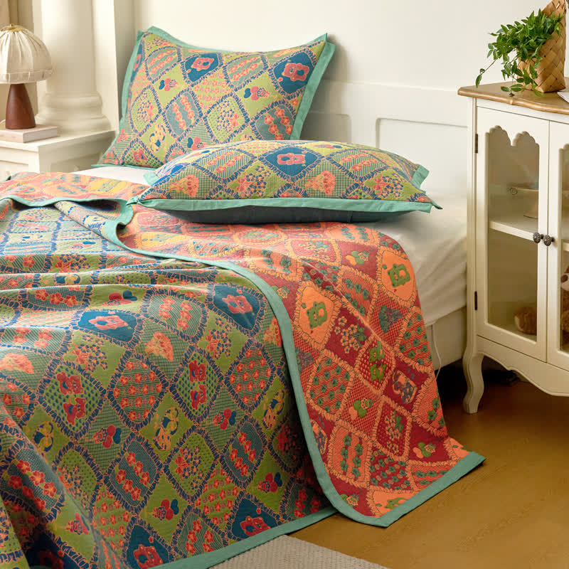 Couette en coton double épaisseur avec gaze jacquard et motif ours