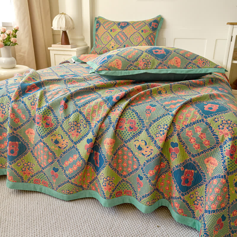 Couette en coton double épaisseur avec gaze jacquard et motif ours